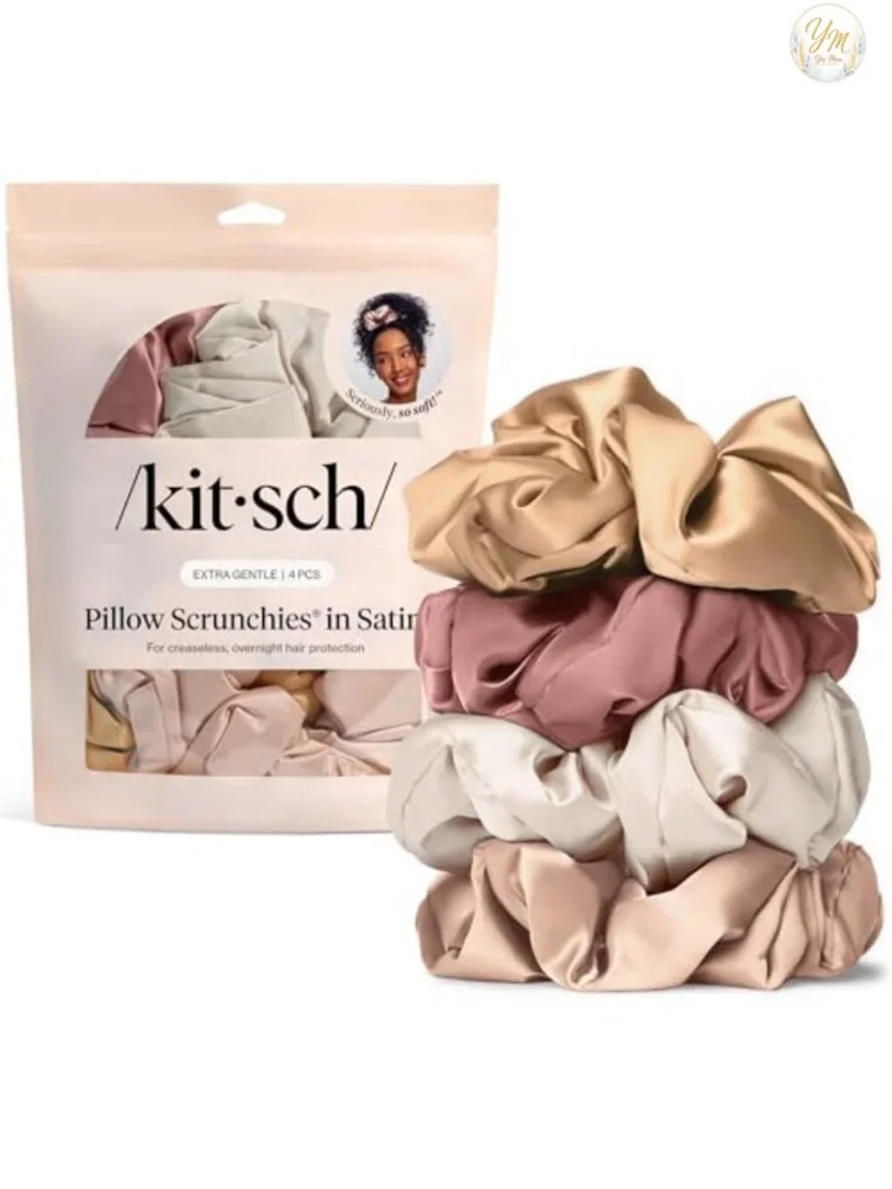 Satin Scrunchies for Women - 4 Pack, Soft Hair Ties No Crease, Gentle for Sleep